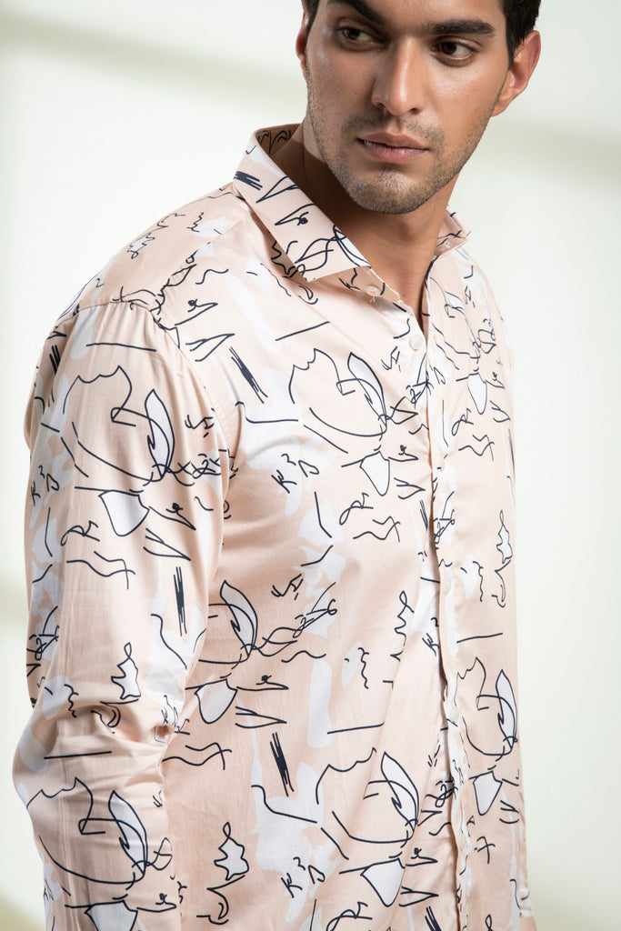 Men's Peach Color Veined Full Sleeves Shirt