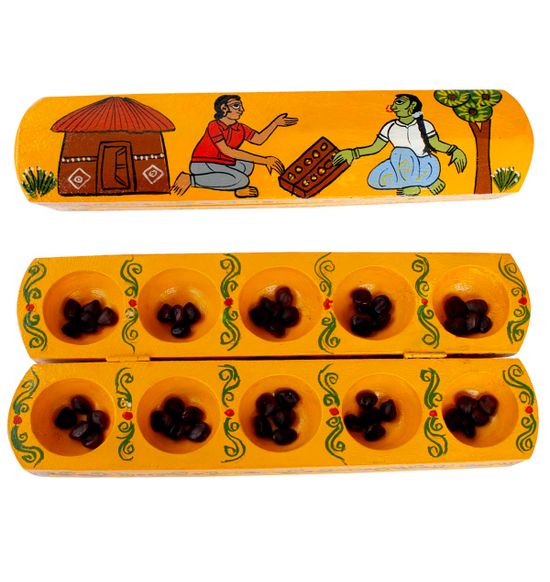 Vamana Guntalu / Pallanghuzi/ Mancala wooden board game - Original Cheriyal Hand painted VGHE9002
