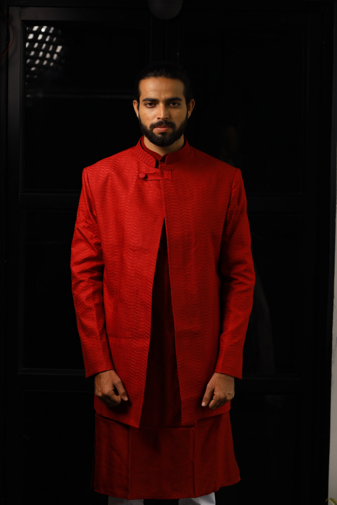 Men's Red Color Indo-Western Suit