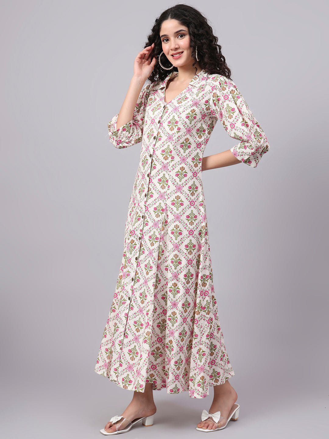 Women's Cream Color With Pink Flower Prints 3004