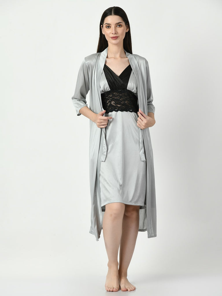 Women's Satin Grey Nightdress