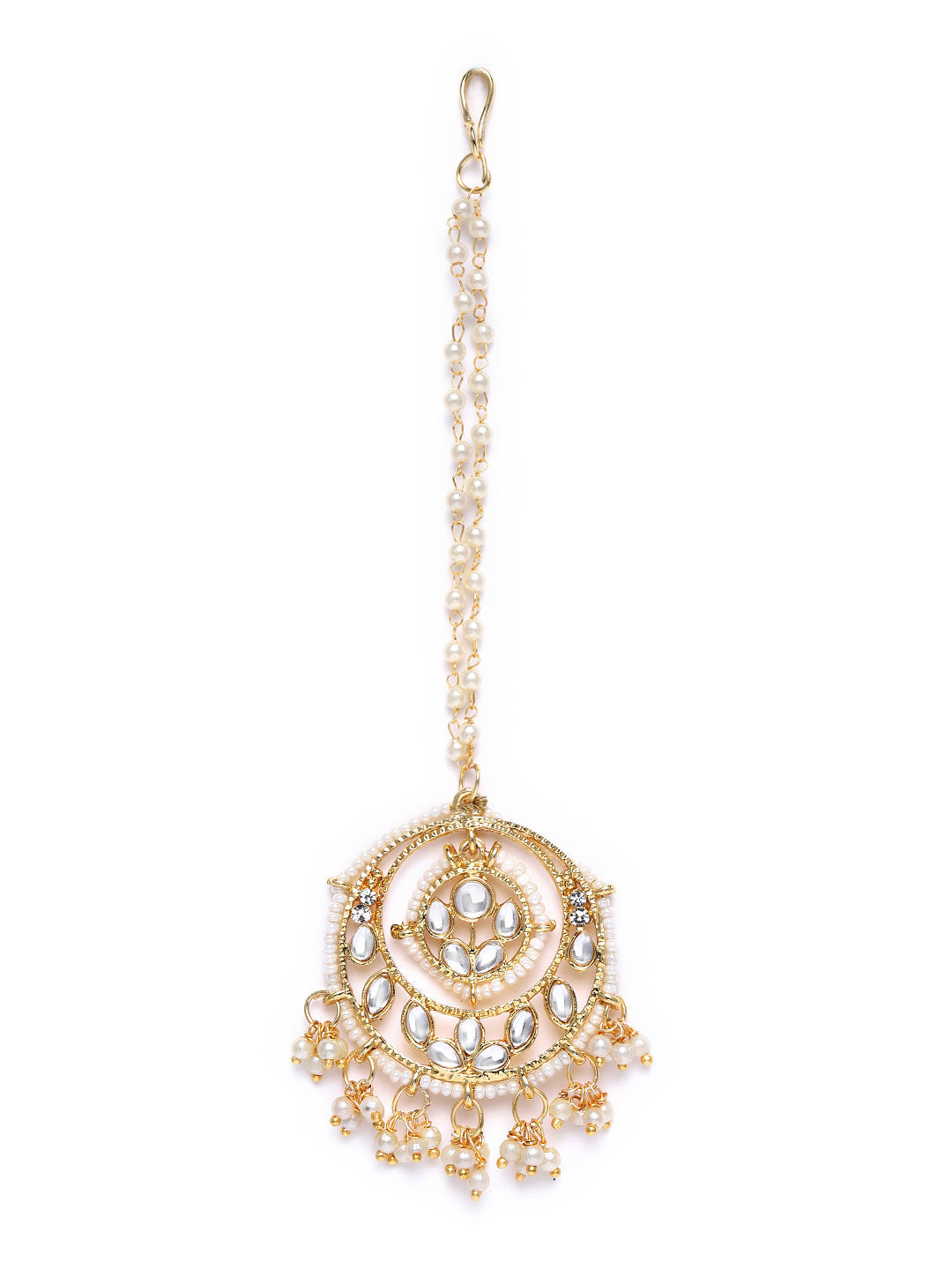 Women's Traditional Gold Plated Kundan & Pearl Studded Maang Tikka
