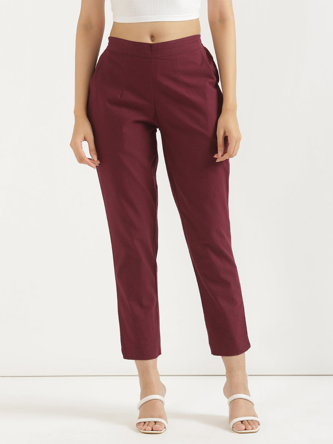 Women's 100% Cotton Everyday Wear Cotton Maroon Trouser