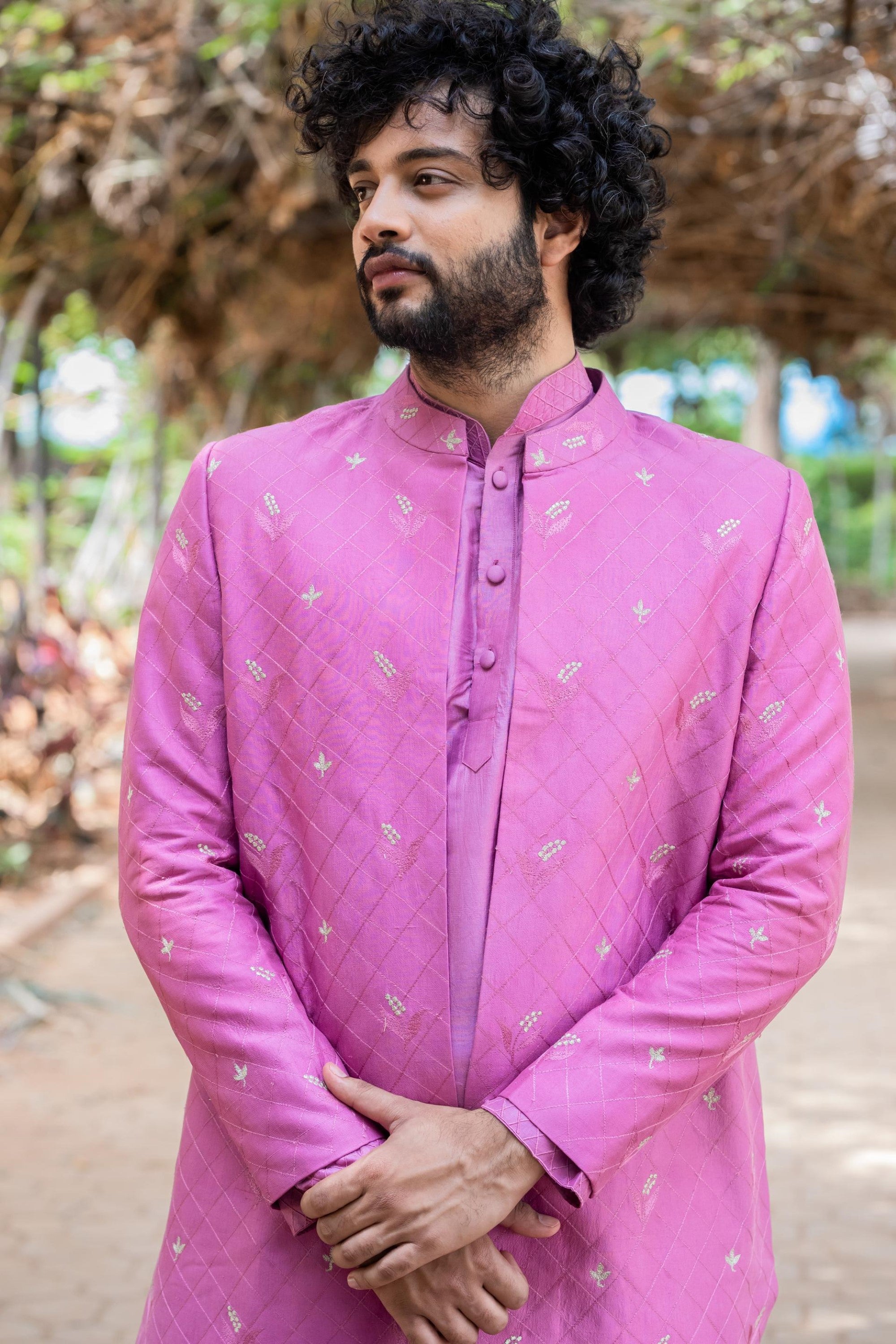 Men's Purple Color Indo-Western Suit Set - Hilo Design