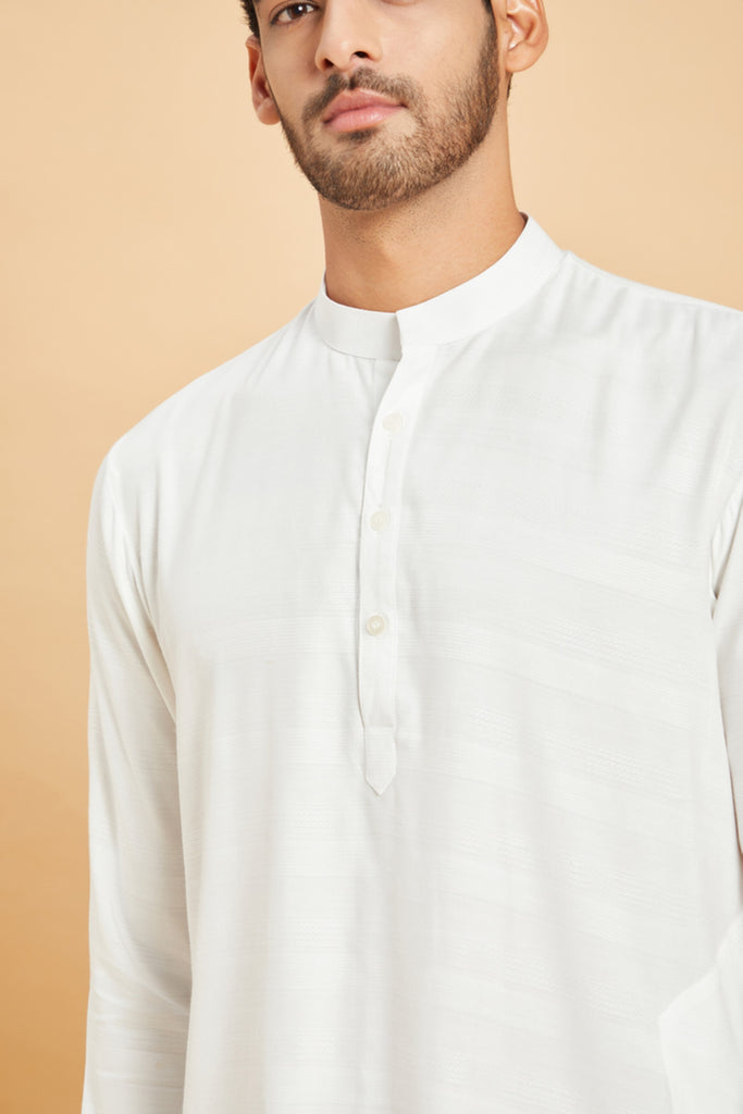 Men's White Color Whey Basik Kurta Jacquard