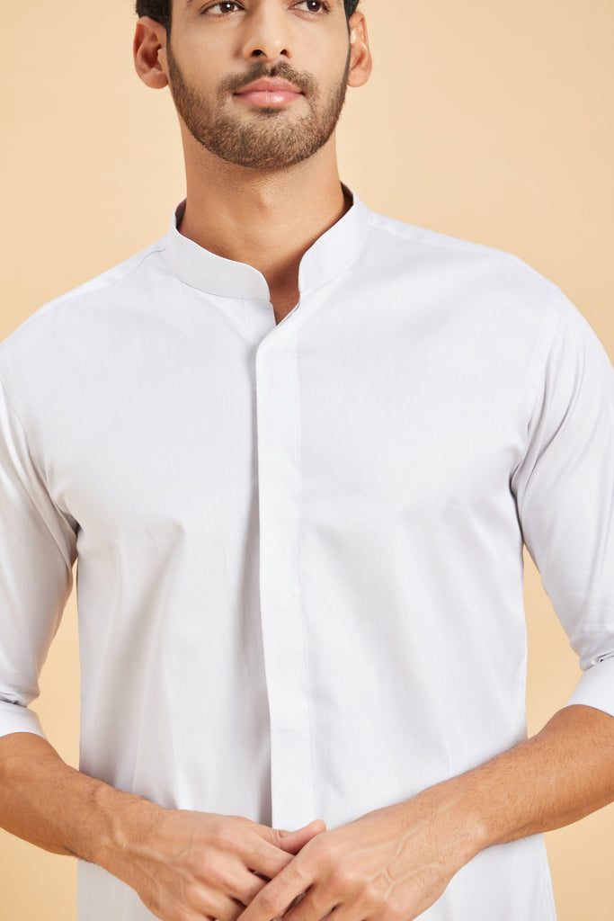 Men's Grey Color Jejune Chinese Collar Shirt Full Sleeves Casual Shirt