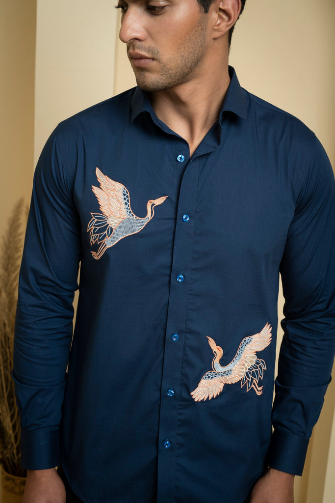 Men's Blue Color Cran Full Sleeves Shirt