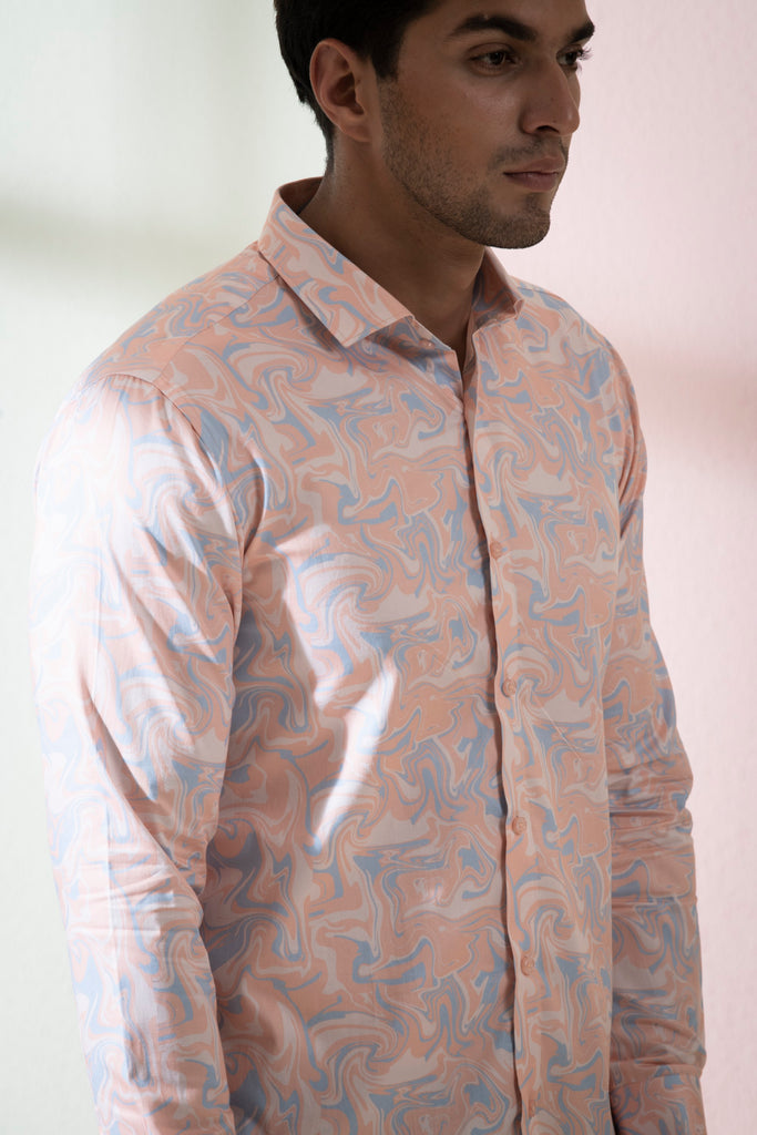 Men's Peach & Blue Color Scott Full Sleeves Shirt