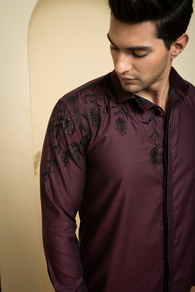 Men's Burgundy Color Daze Full Sleeves Shirt