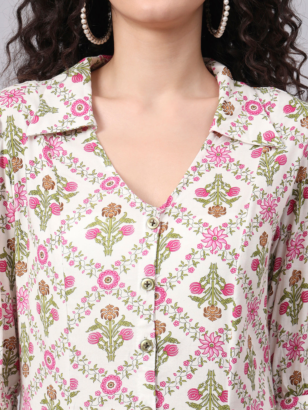Women's Cream Color With Pink Flower Prints 3004