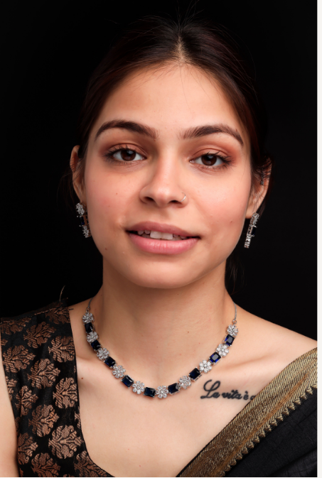 Women's Minimalist American Diamond Necklace Set with Push-Back Earrings