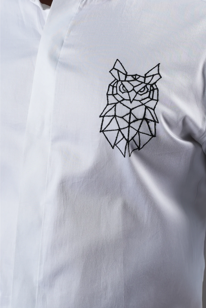 Men's White Color Bianco Owl Shirt Full Sleeves Casual Shirt