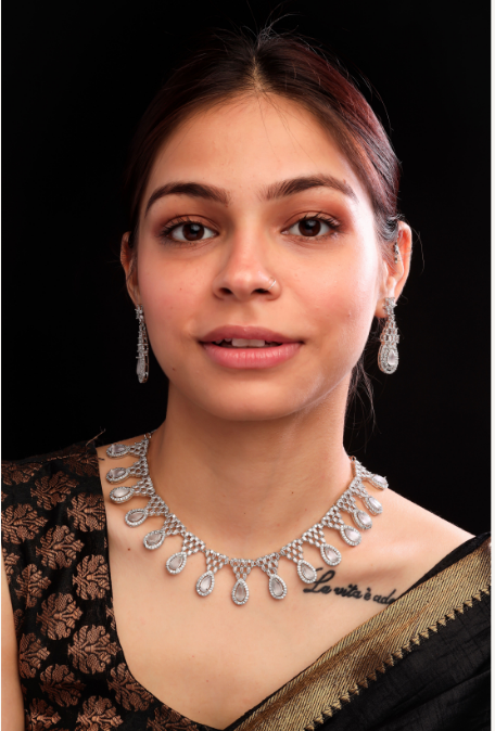 Women's Fashionable Cubic Zirconia Multi Tear Drop Necklace Set for Parties