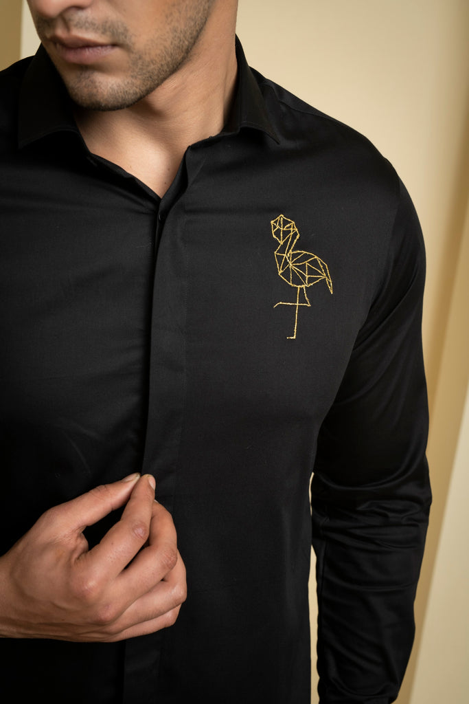 Men's Black Color Perto Crane Shirt Full Sleeves Casual Shirt