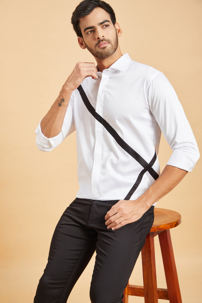 Men's White Color Scale Pattern Shirt Full Sleeves Casual Shirt