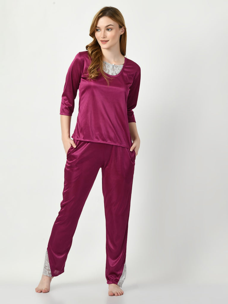 Women's Satin Magenta Nightdress