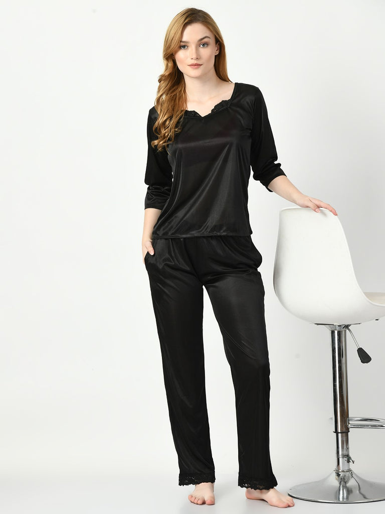 Women's Satin Black Nightdress