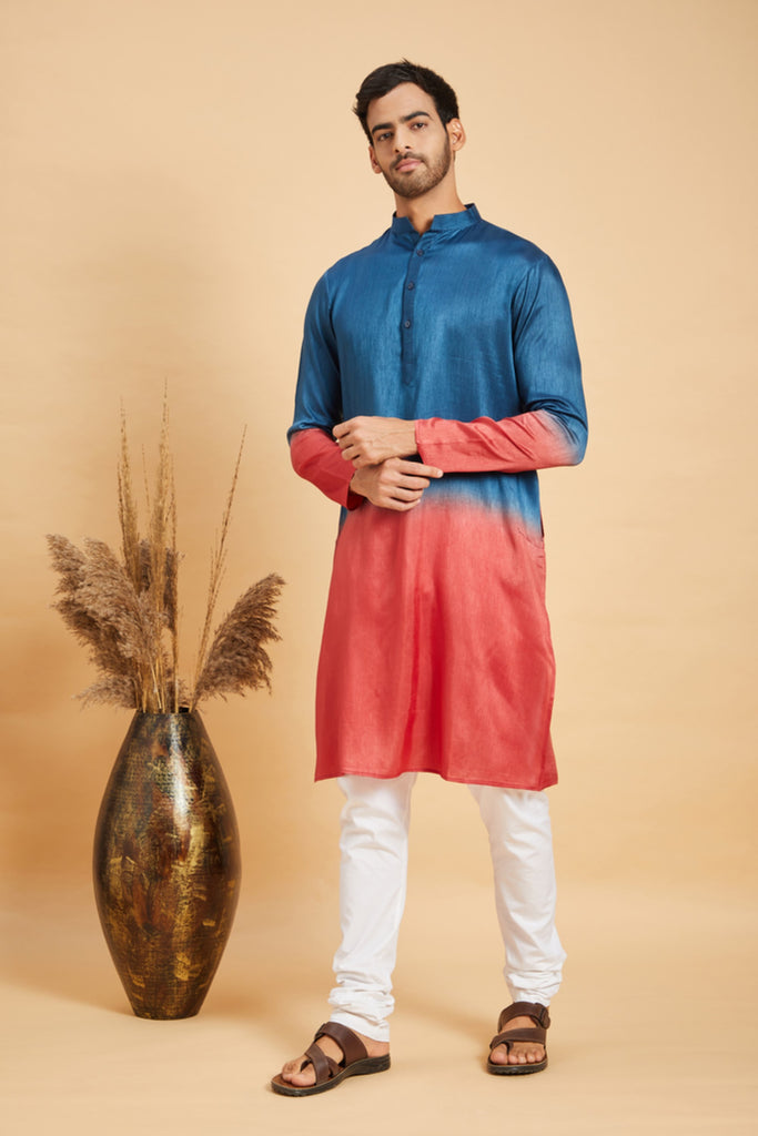 Men's Blue Color Radical Marino Kurta Without Slit Silk