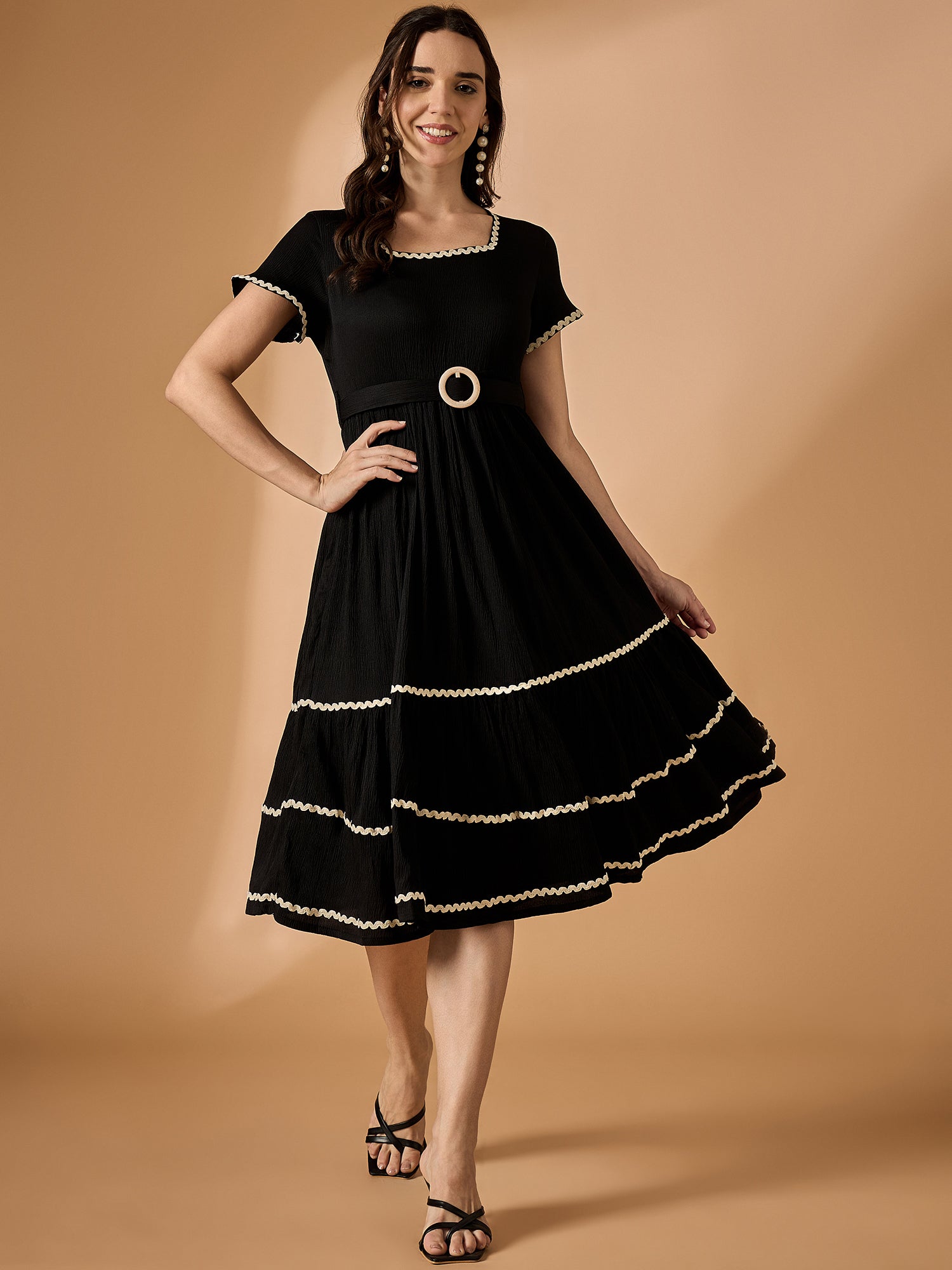 Women's Black Polyester Fit And Flare Dress Black / 2XL | Trendia Global Women's Black Polyester Fit And Flare Dress Black / 2XL | Trendia Global