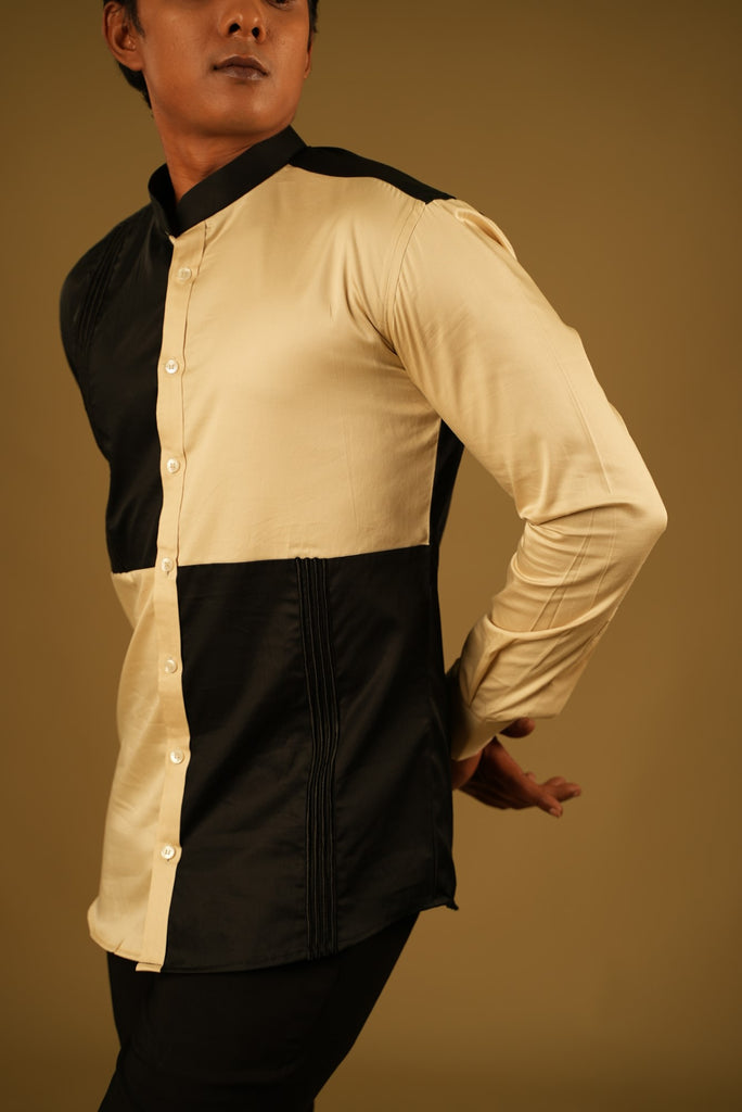 Men's Black & Beige Color Creak Checks Shirt Full Sleeves Casual Shirt