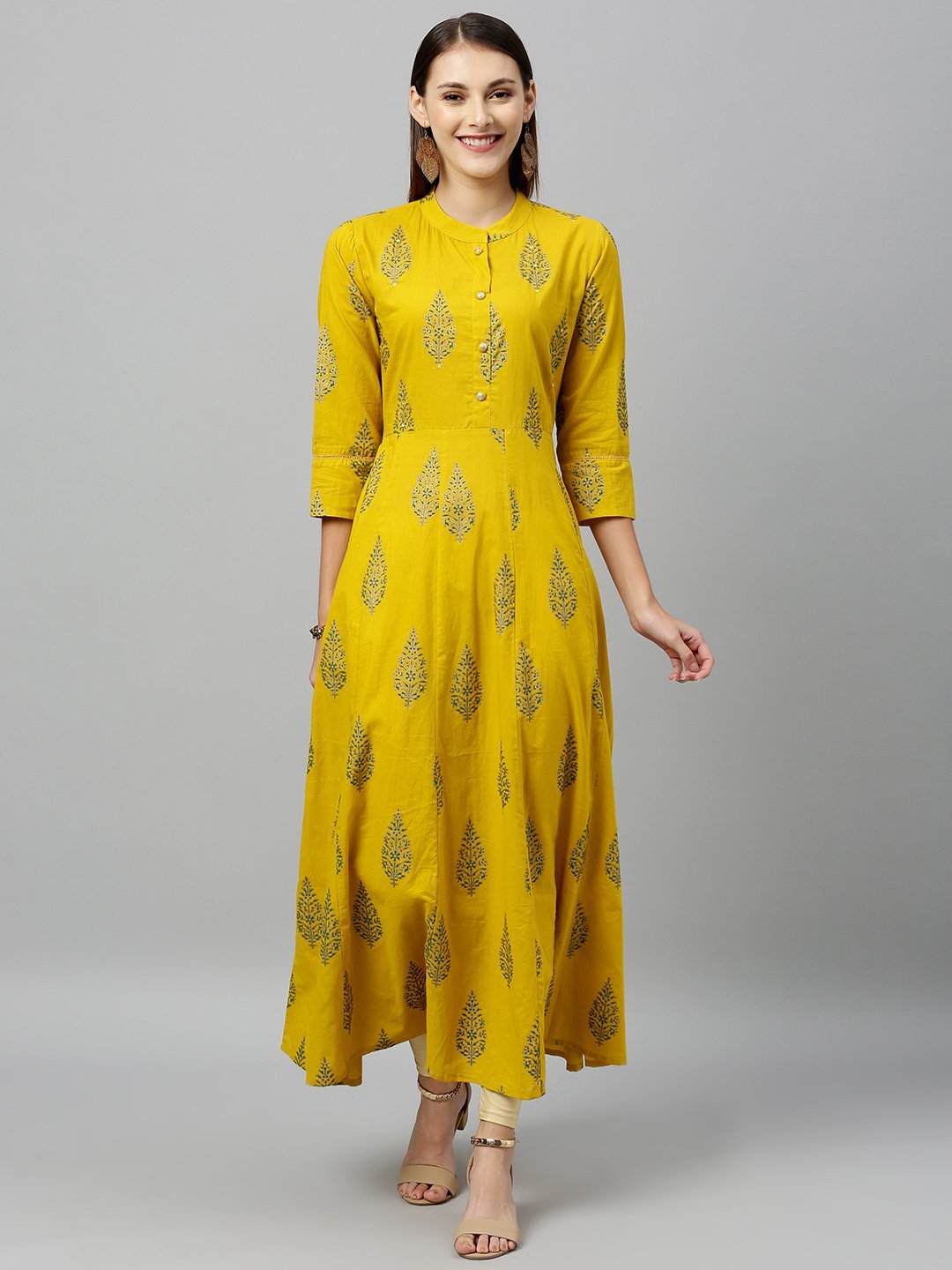 Women's Mustard Yellow Cotton Anarkali Kurta by Kip