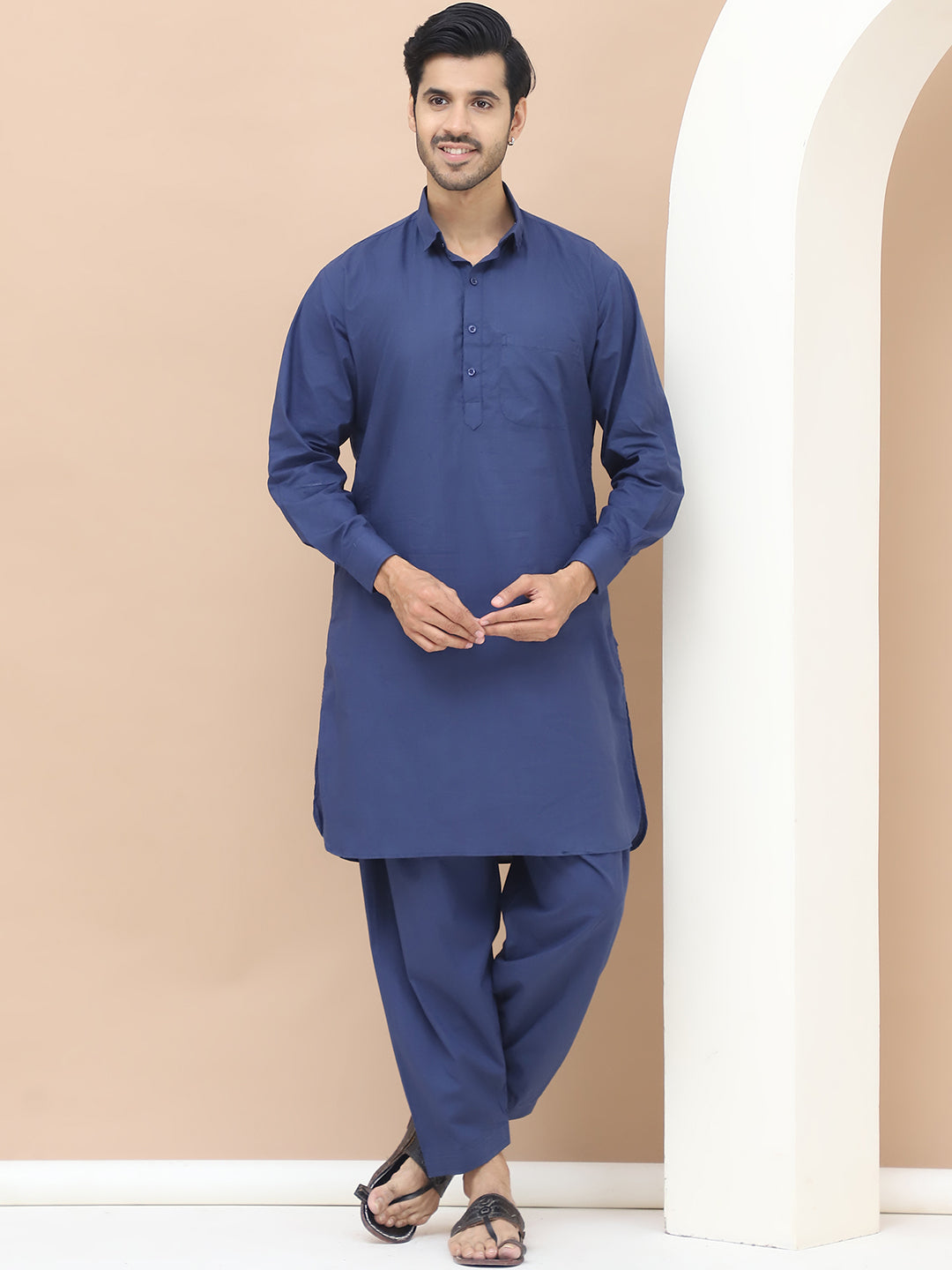 Men's  Blue Cotton Solid Kurta Set - Grage