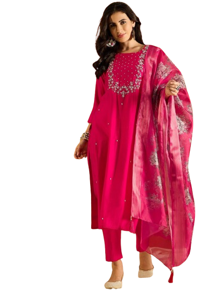 Women's Blue Viscose Rayon Embroidery Kurta Set