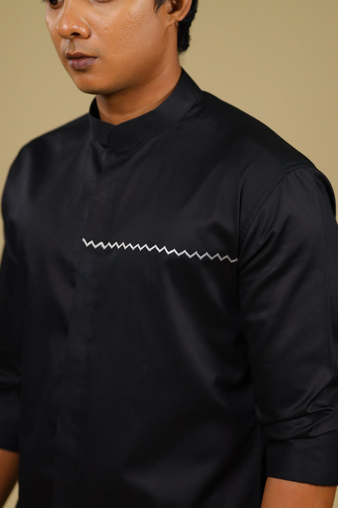 Men's Black Color Black Vague Full Sleeves Casual Shirt