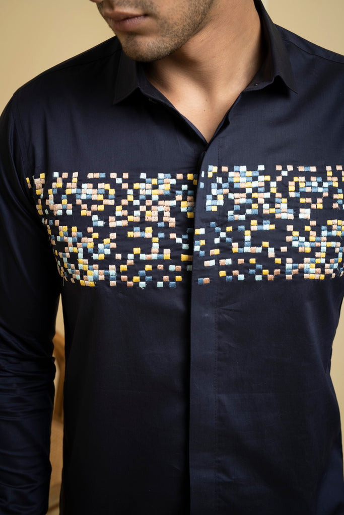 Men's Navy Blue Color Mont Full Sleeves Shirt