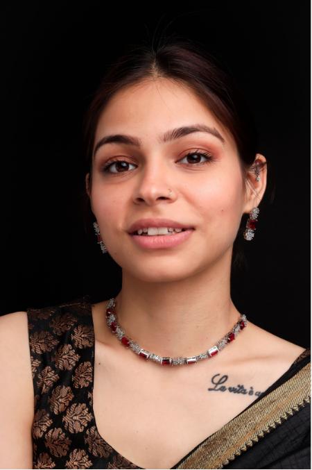 Women's Minimalist American Diamond Necklace Set with Push-Back Earrings