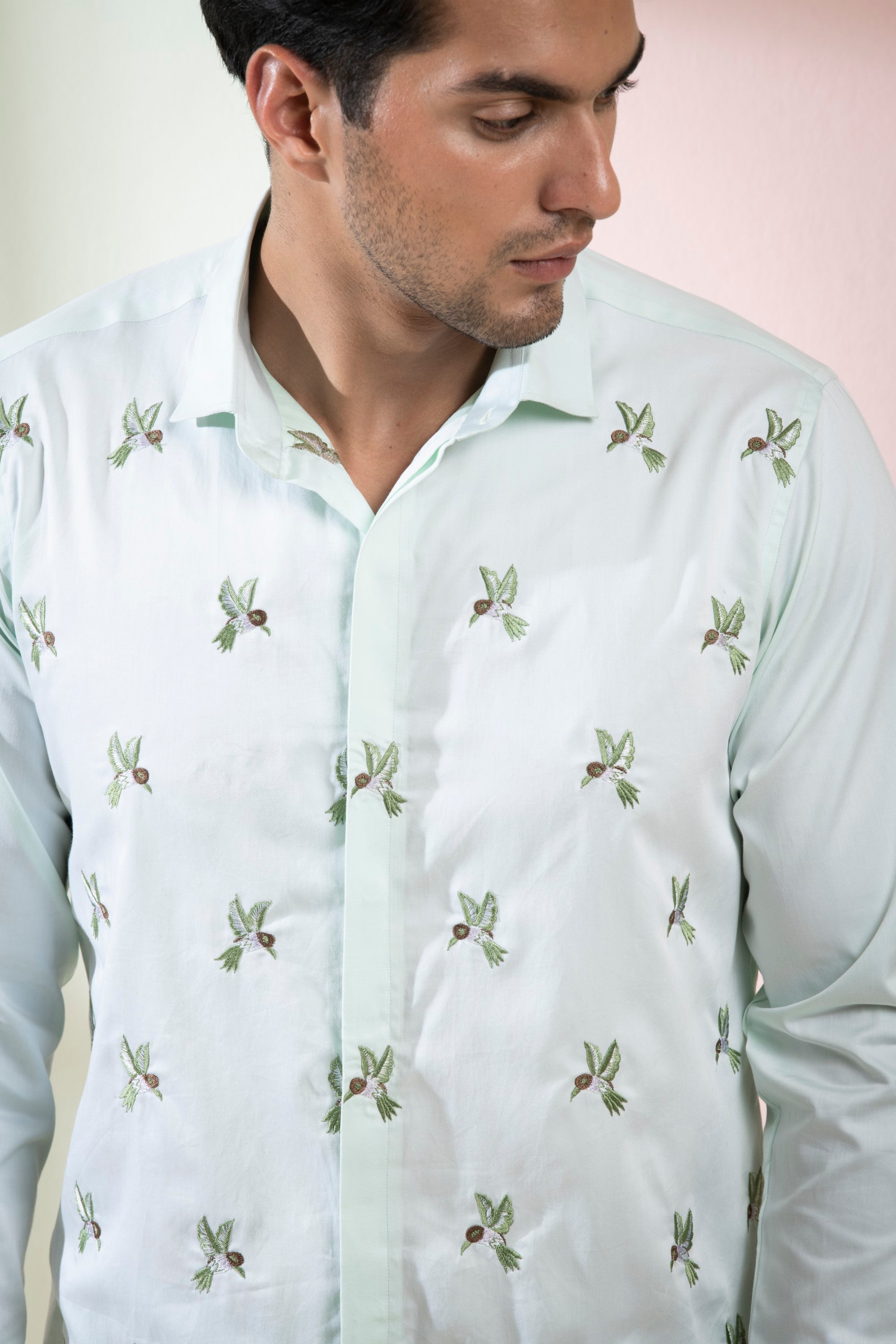 Men's Light Green Color Birdie Full Sleeves Shirt - Hilo Design