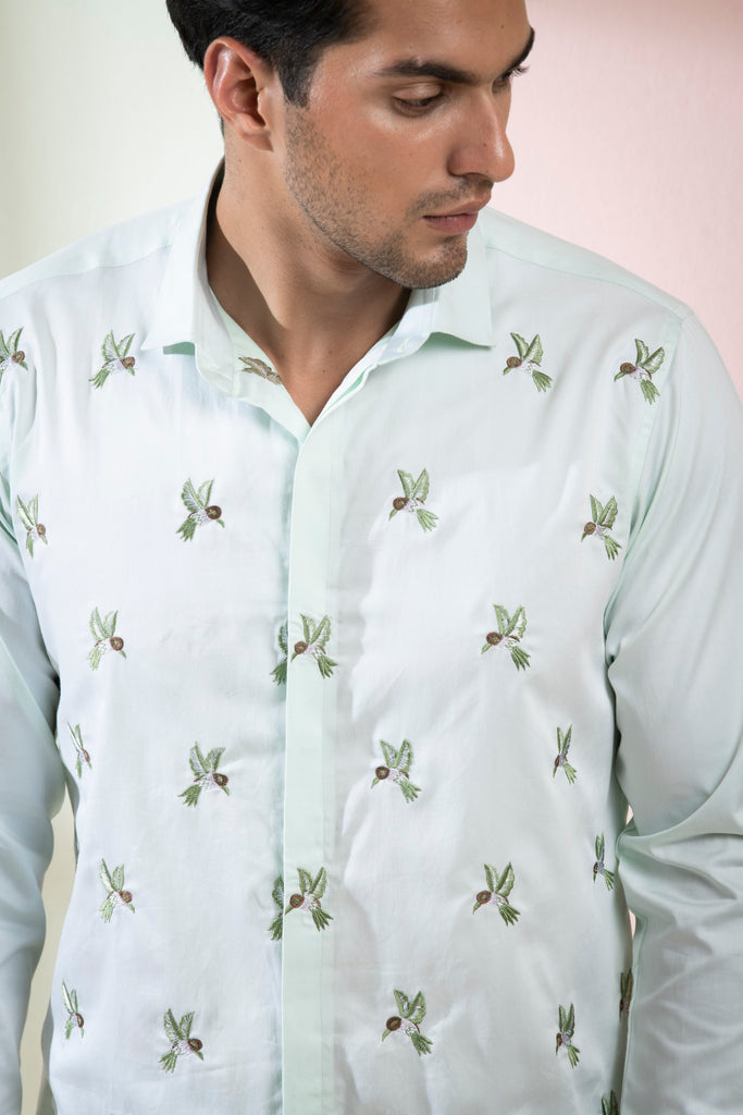 Men's Light Green Color Birdie Full Sleeves Shirt