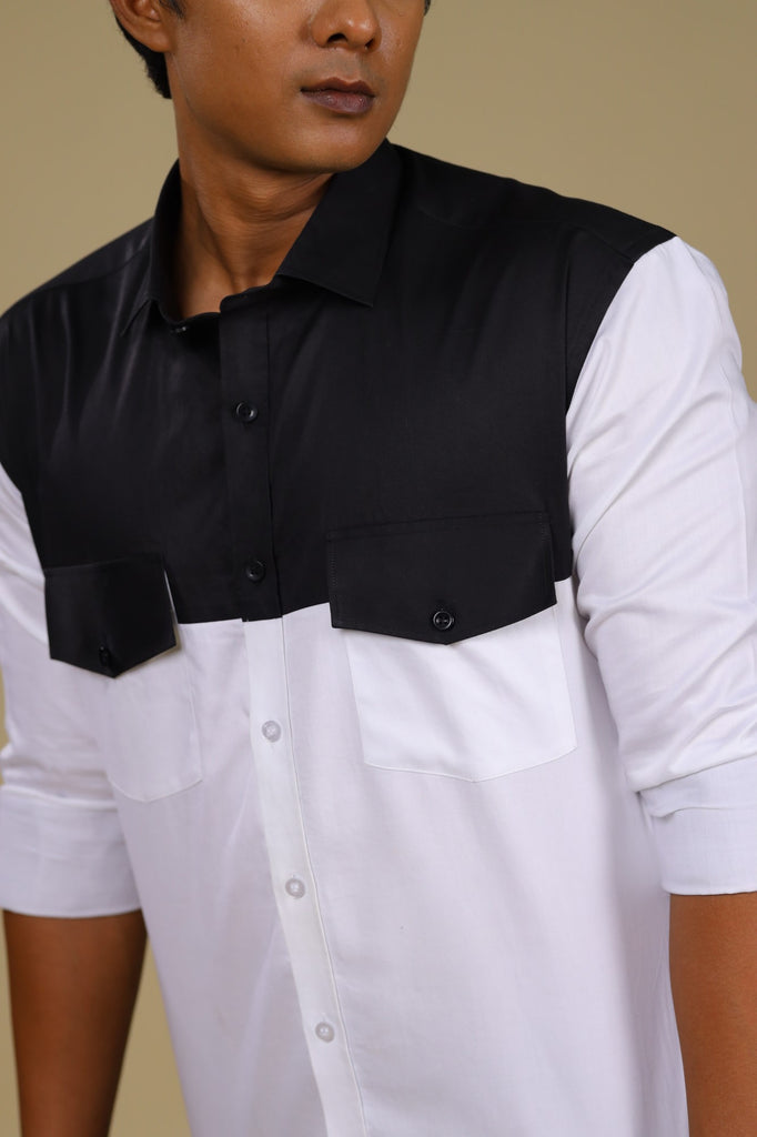 Men's Black & White Color Blant Croma Shirt Full Sleeves Casual Shirt