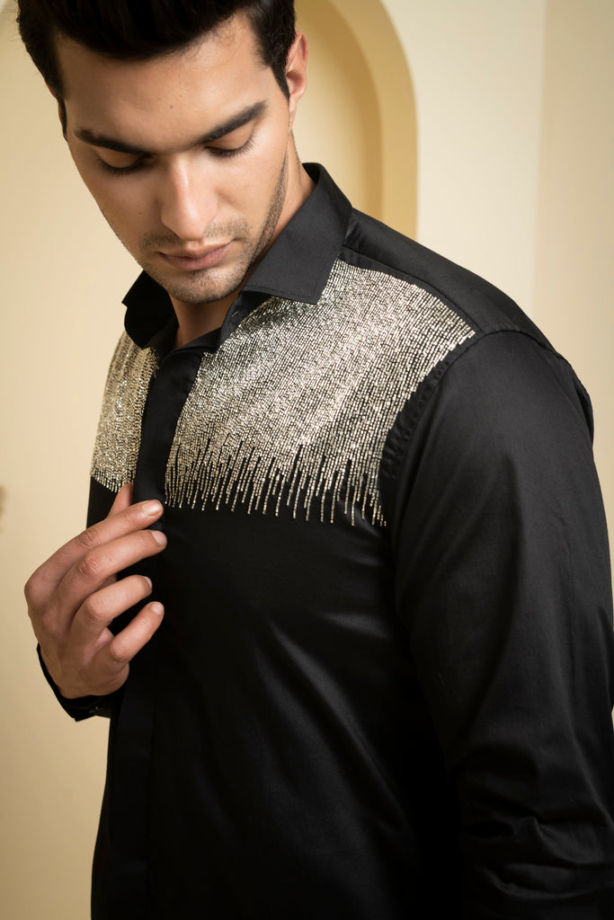 Men's Black Color Glare Full Sleeves Shirt