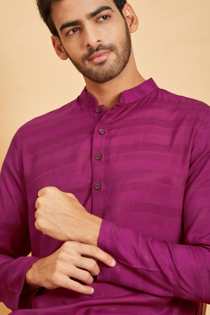 Men's Red Color Rimso Basik Kurta Jacquard