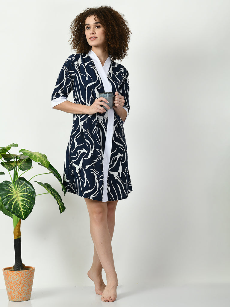 Women's Satin Navy Blue Nightdress