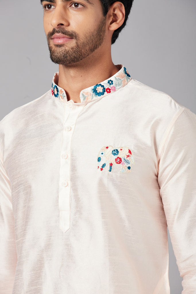 Men's Cream Color Gajanan Basik Kurta Cotton