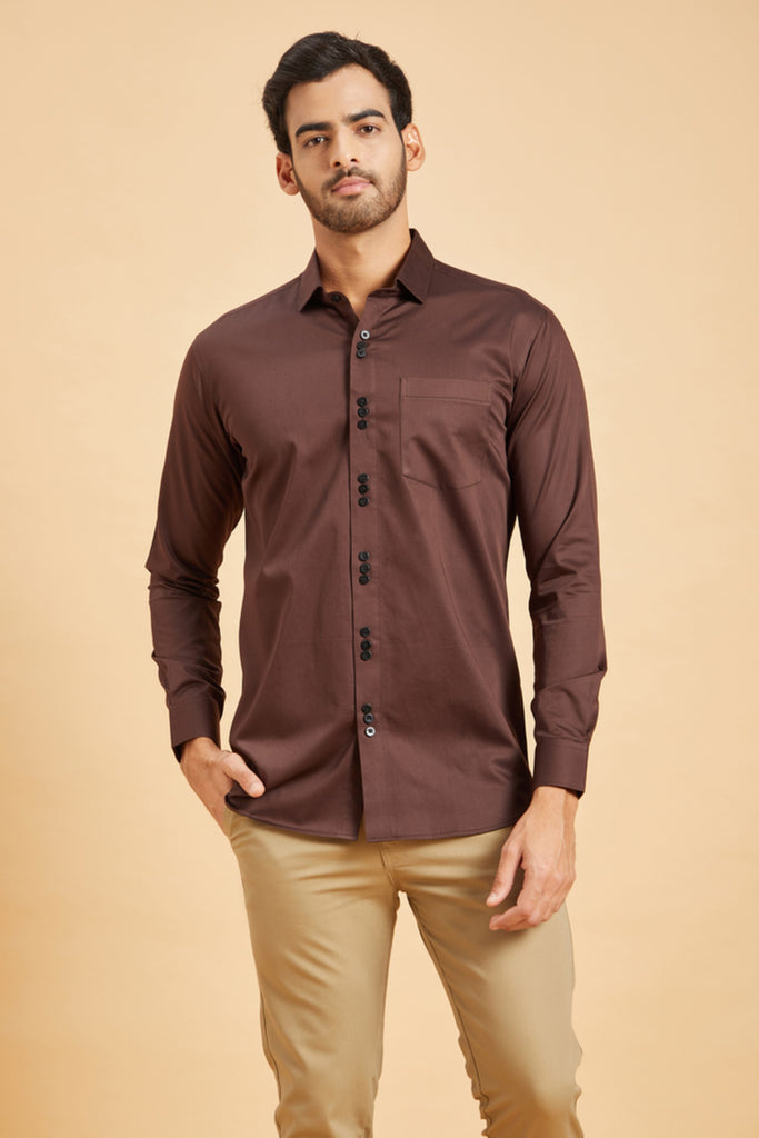 Men's Brown Color Browned Pattern Shirt Full Sleeves Casual Shirt