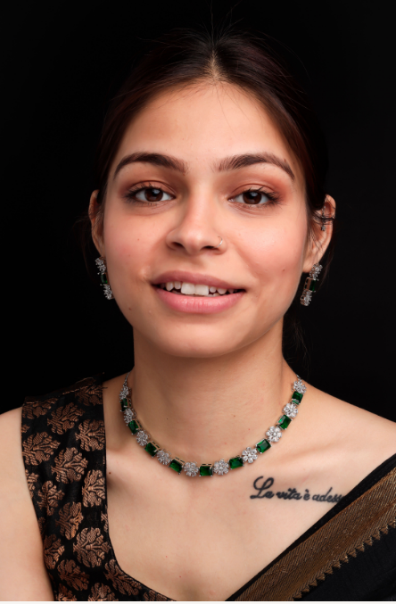 Women's Minimalist American Diamond Necklace Set with Push-Back Earrings