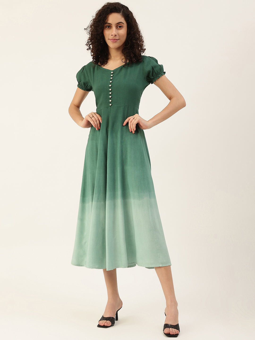 Women's Bottle Green Ombre Tie Dye Rayon Dress Trendia Women's Bottle Green Ombre Tie Dye Rayon Dress Trendia
