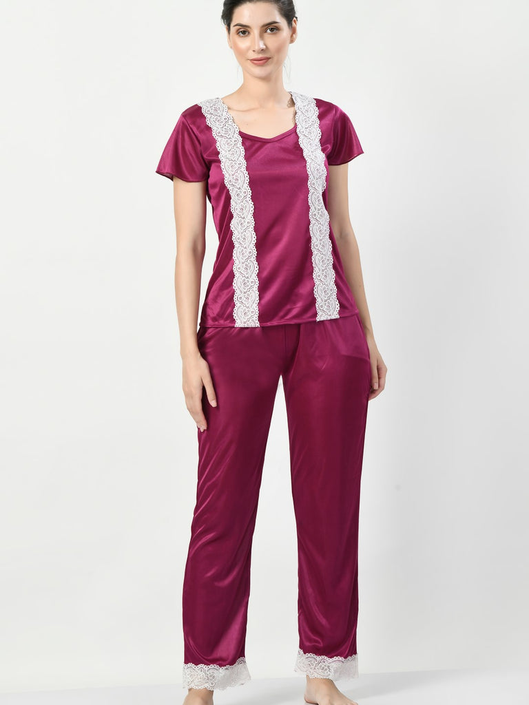 Women's Satin Magenta Nightdress