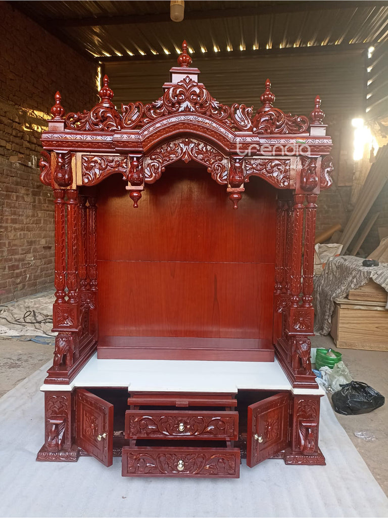 Hand-Carved Pure Teak Wood Pooja Mandir for Home