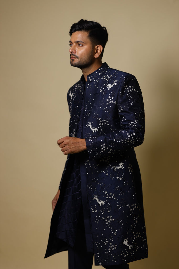 Men's Blue Color Indo-Western Suit