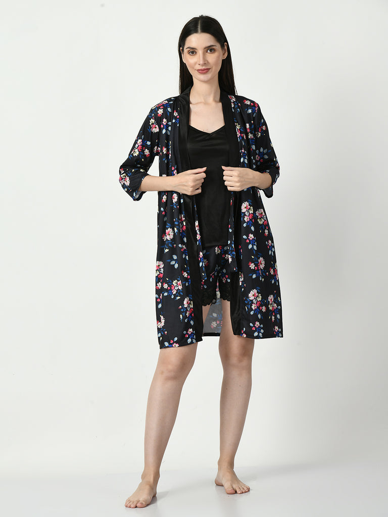 Women's Satin Black Nightdress