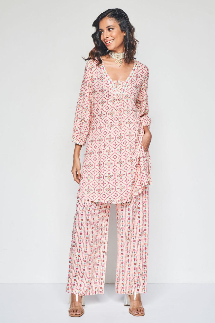 Women's Floral Printed Knee Length V Neck Co-ords Set