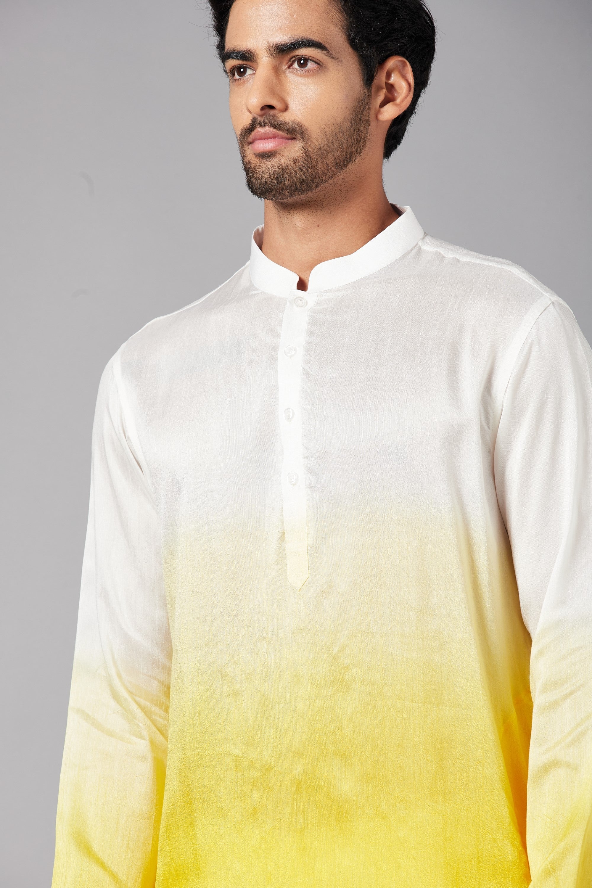 Men's White & Yellow Colorwhillombre Semi Raw Silk Mix