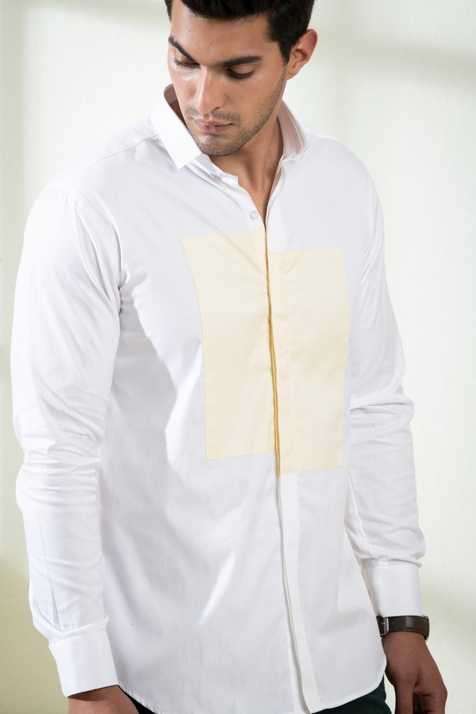 Men's White & Yellow Color Lolin Full Sleeves Shirt