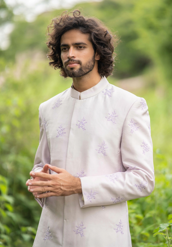 Men's Lilac Embroidered Sherwani