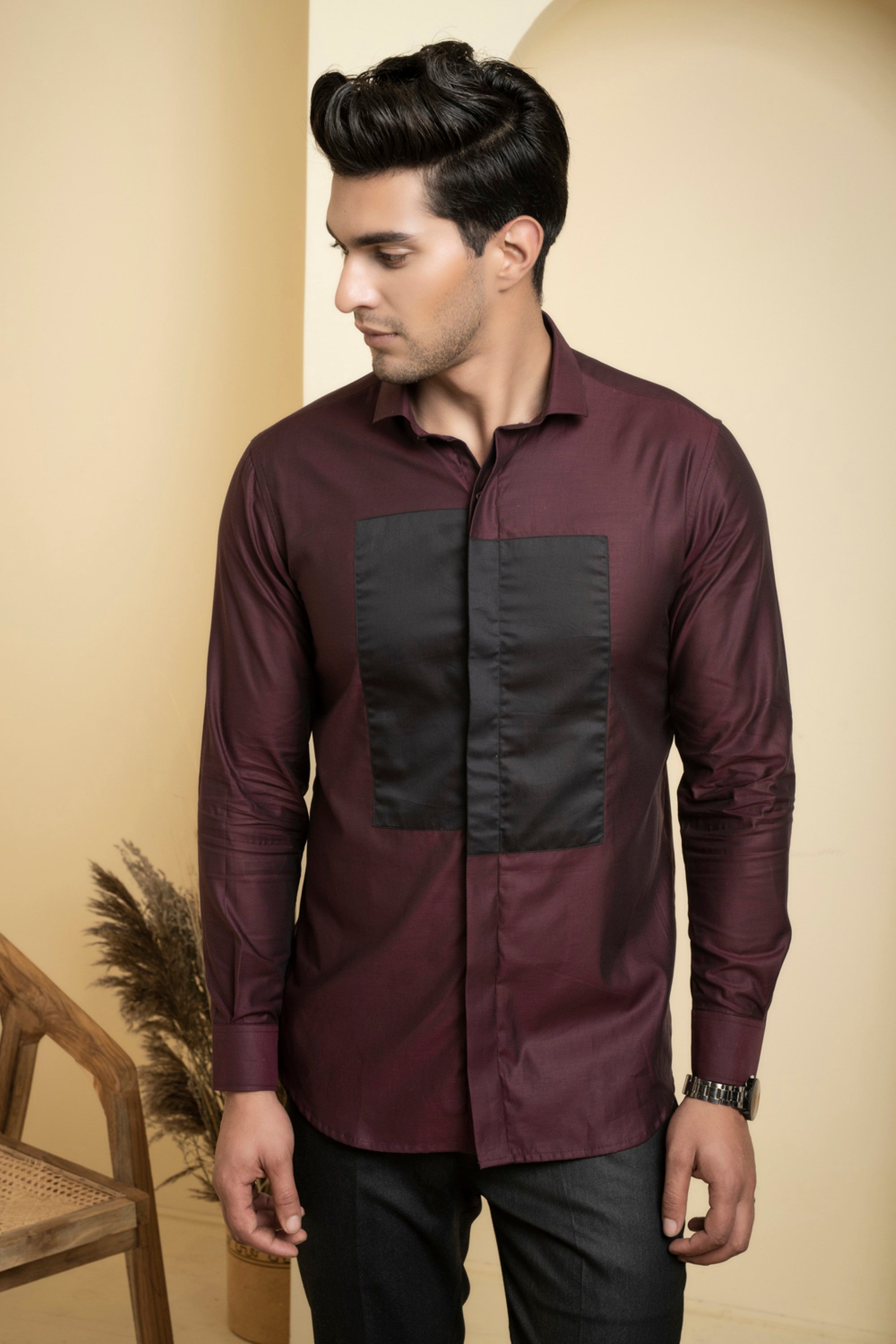 Men's Burgundy Color Maroono Full Sleeves Shirt - Hilo Design