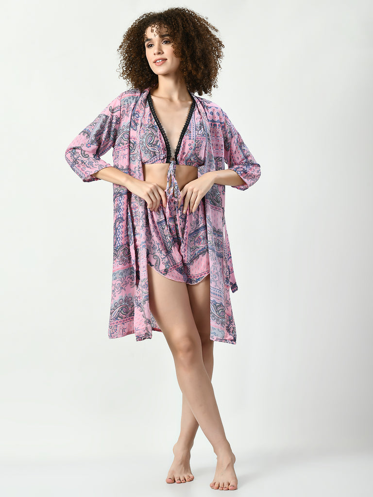 Women's Georgette Pink Nightdress